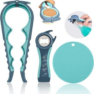 Jar Opener for Weak Hands, 5-in-1 Multi-Function Bottle Opener Lid Opener for Arthritic Hands with Non-Slip Rubber Jar Opener Gripper Pad