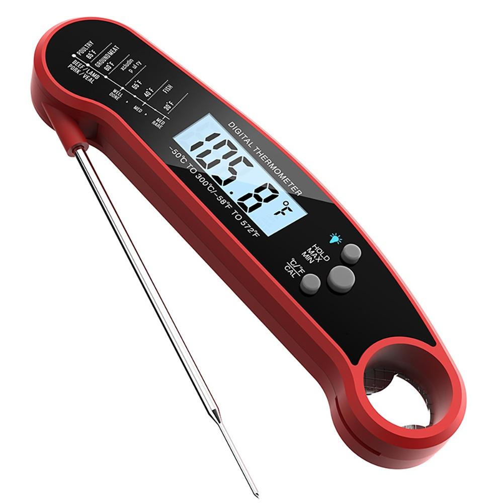 Digital Water Meat Thermometer Instant Read Waterproof Food Thermometer BBQ Thermometer with Backlight Magnet, Red