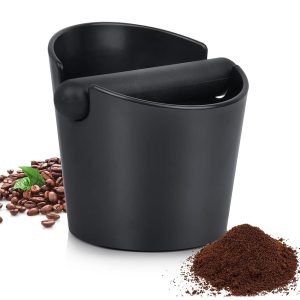 Espresso Coffee Knock Box for Grounds with Removable Shock-Absorbent Knock Bar and Anti-Slip Base, Coffee Knock Box Container, Black